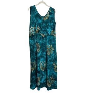 Young Fashion Womens Sleeveless Rayon Maxi Dress M Teal Floral Boho Handmade